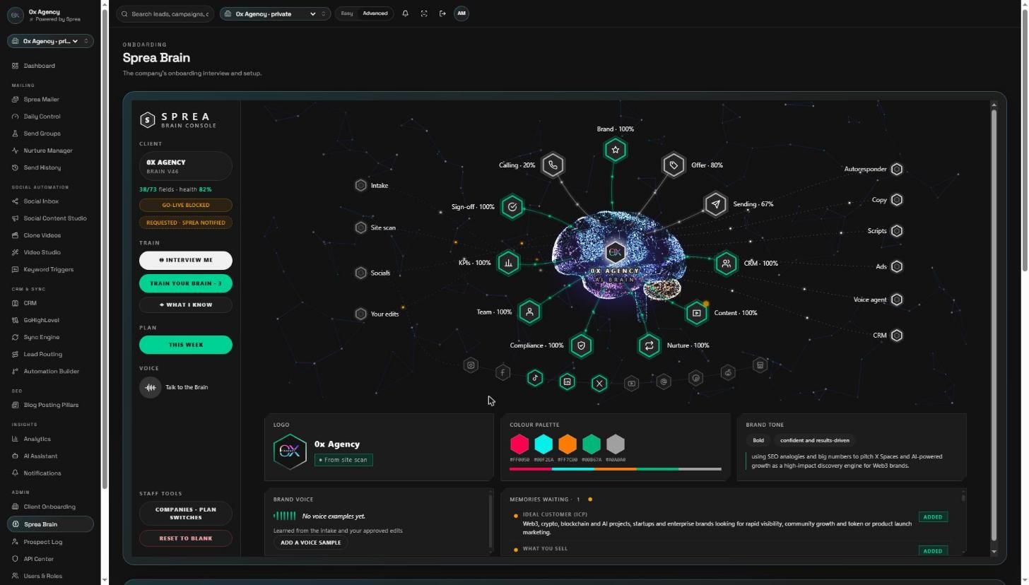 The live Sprea Brain console